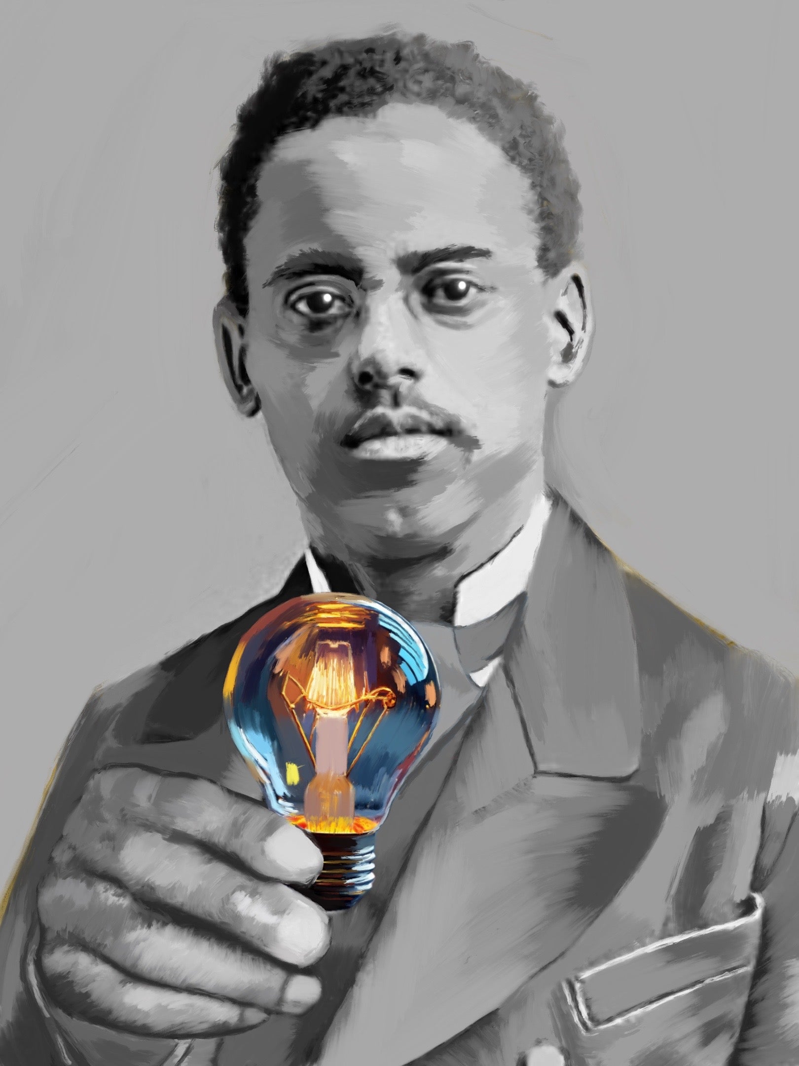 A personnaliser touch linking history And art, i removed hiss glasses and added litghtbulb to this Gand .